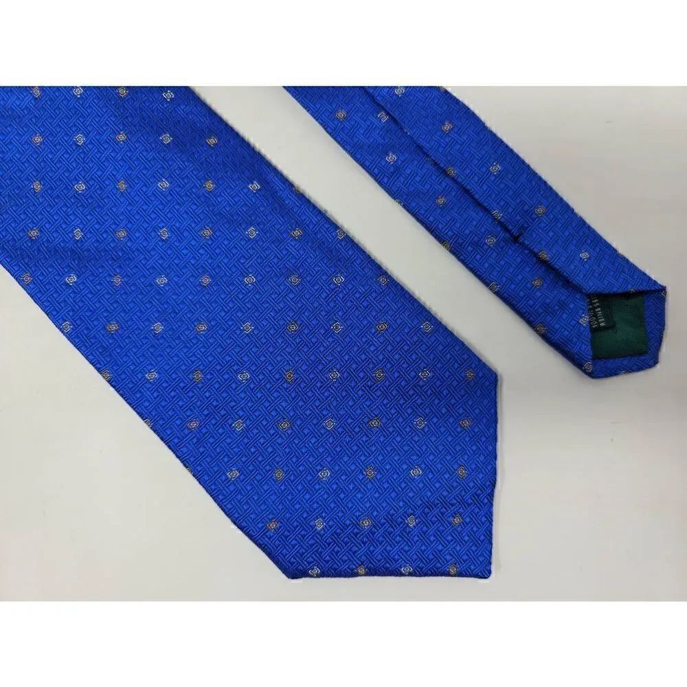 ZADI ANDREWS TIES MILANO ITALY SILK TIE BLUE GOLD GEOMETRIC TEXTURE 4" X 58"